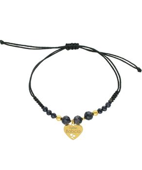 Bransoletka na czarnym sznurku z sercem „Najlepsza Babcia” – srebro pozłacane, Noc Kairu BLACK.jpg