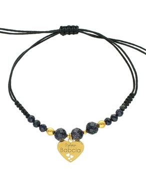 Bransoletka na czarnym sznurku z sercem „Najlepsza Babcia” – srebro pozłacane, Noc Kairu.jpg