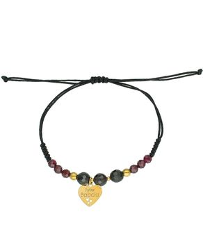 Bransoletka na czarnym sznurku z sercem „Najlepsza Babcia” – srebro pozłacane, granat sznurek.jpg