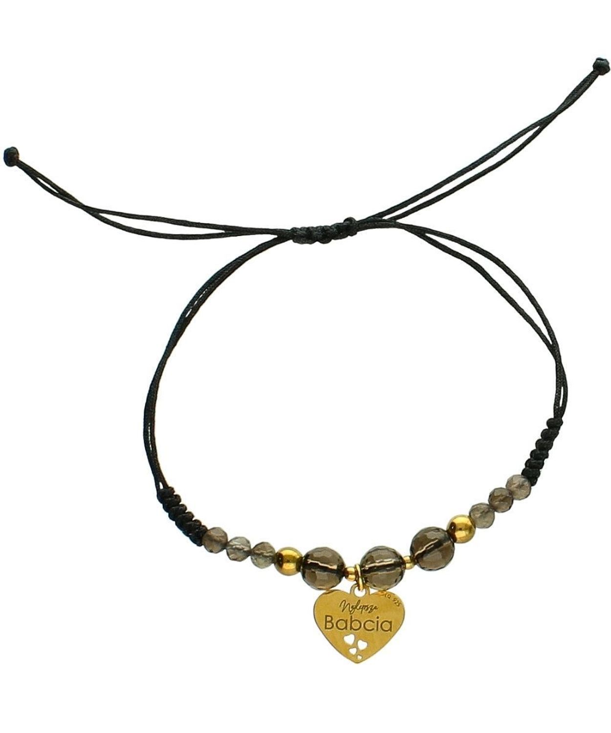 Bransoletka dla babci z serduszkiem „Najlepsza Babcia” – srebro pozłacane z kwarcem dymnym.jpg