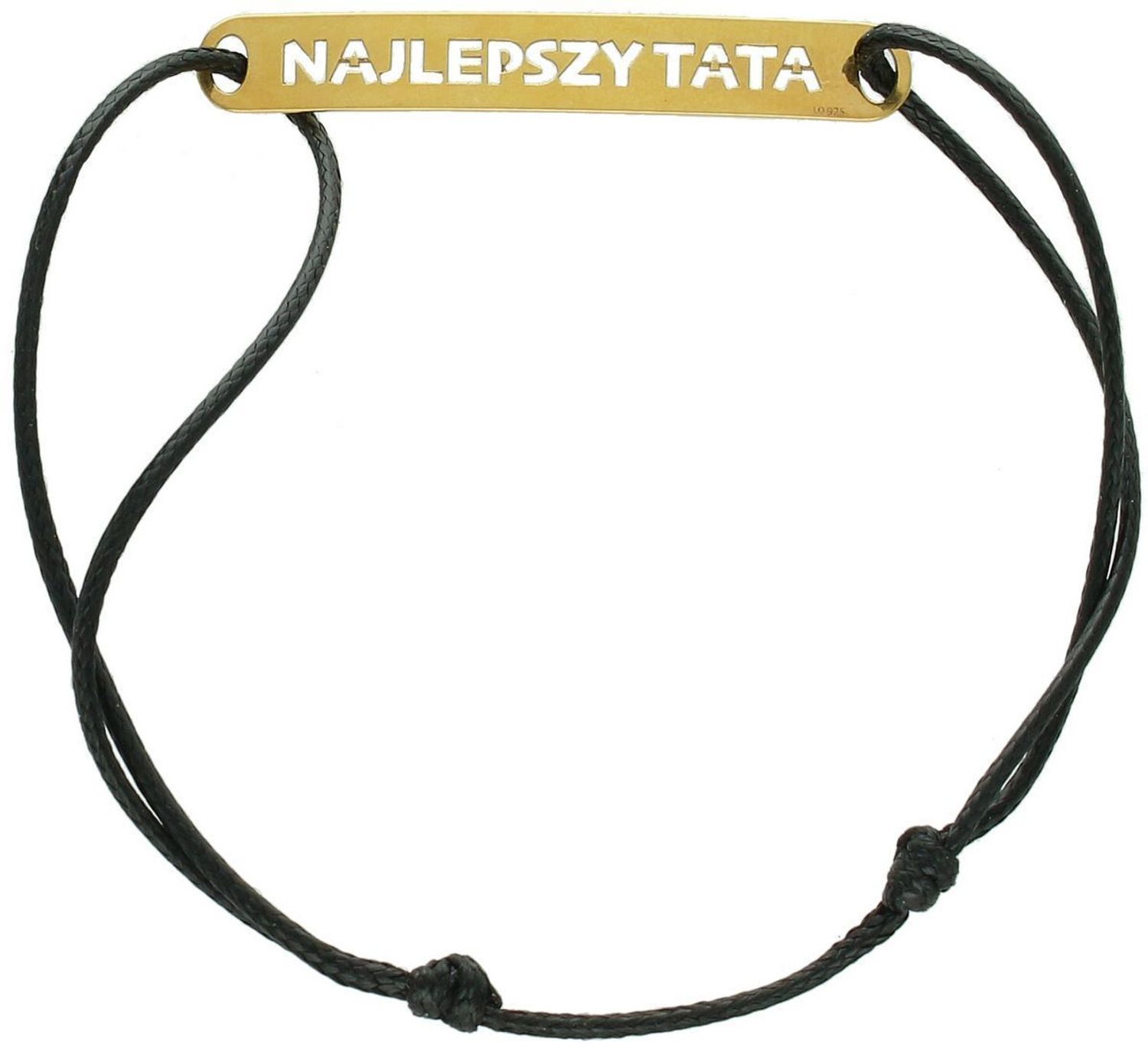 Pozłacana bransoletka „Najlepszy Tata” ze srebra 925, na czarnym sznurku. Waga 1,35 g, blaszka 4,0 × 6 mm, regulowana długość. Idealny prezent dla taty na każdą okazję.1.jpg