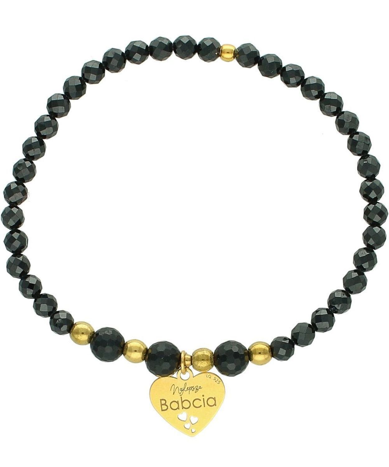 Bransoletka „Najlepsza Babcia” z sercem – srebro pozłacane, turmalin, na gumce  BS3103V151 turmalin.jpg