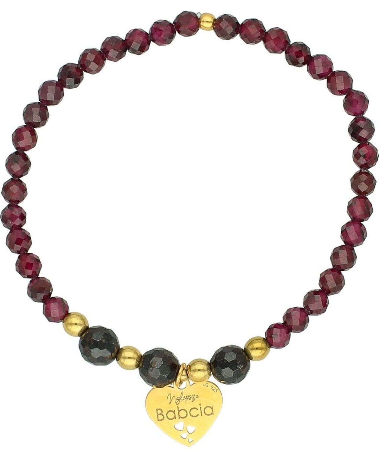 Bransoletka „Najlepsza Babcia” z sercem – srebro pozłacane, granat  BS3103V151.jpg