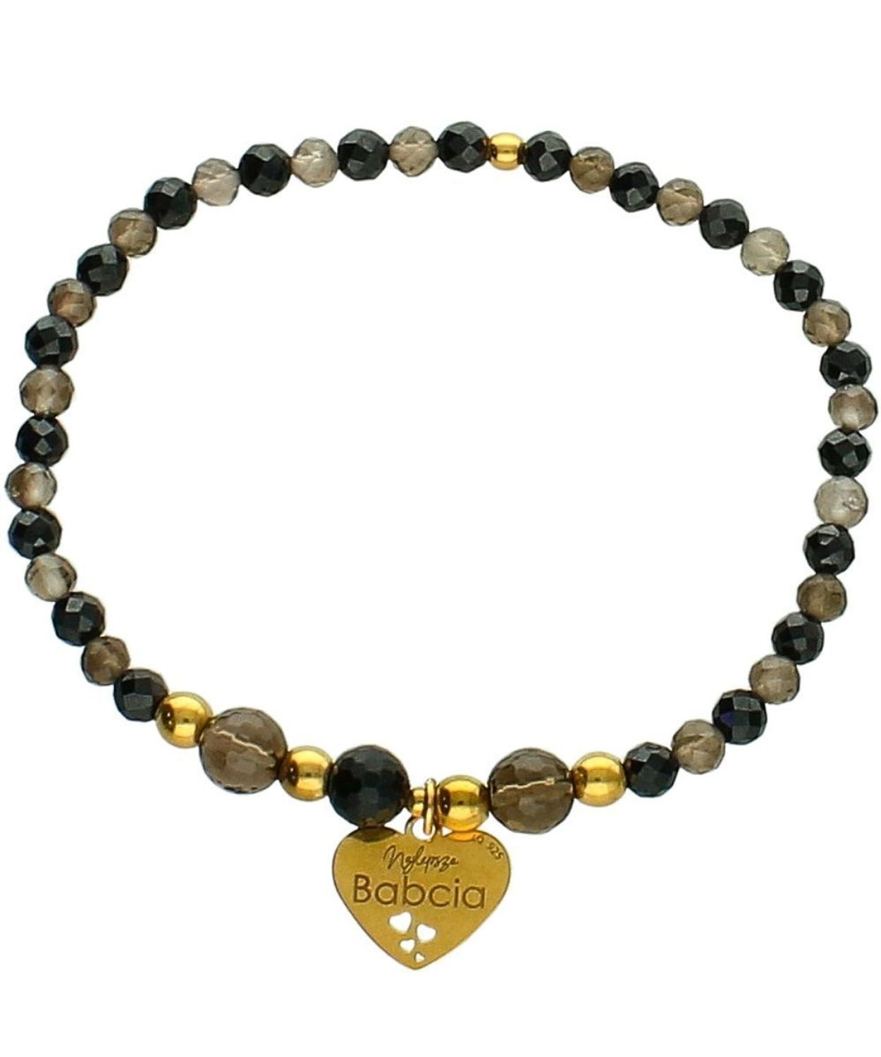 Bransoletka dla babci „Najlepsza Babcia” – srebro pozłacane z turmalinem i kwarcem dymnym gold.jpg