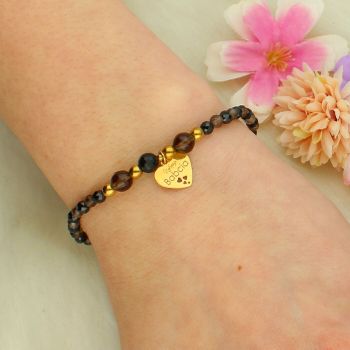 Bransoletka dla babci „Najlepsza Babcia” – srebro pozłacane z turmalinem i kwarcem dymnym.jpg