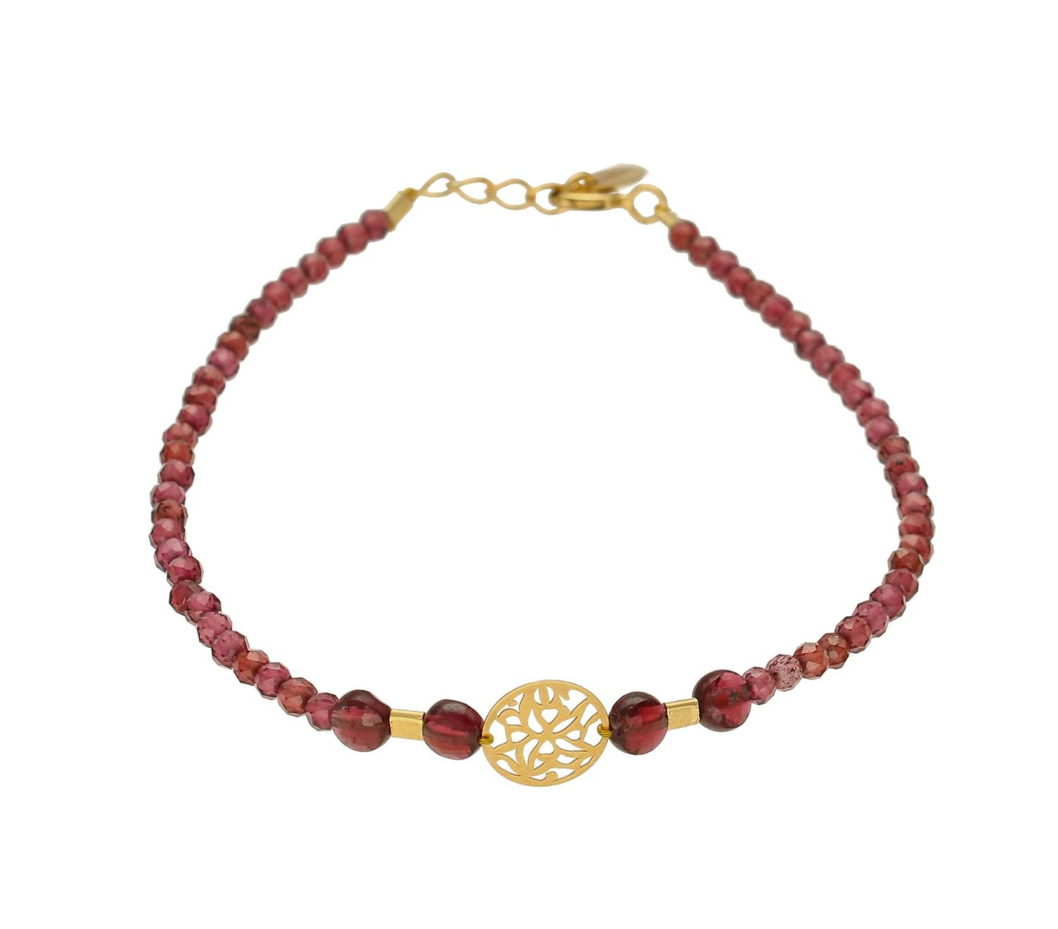 Bransoletka srebrna LEMONIQ BS3149v4.Efektowna i kobieca bransoletka składająca się z drobnych kamieni naturalnych takich jak granat. Dodatkową ozdobą jest  pozłacane, ażurowe kółko (2).jpg