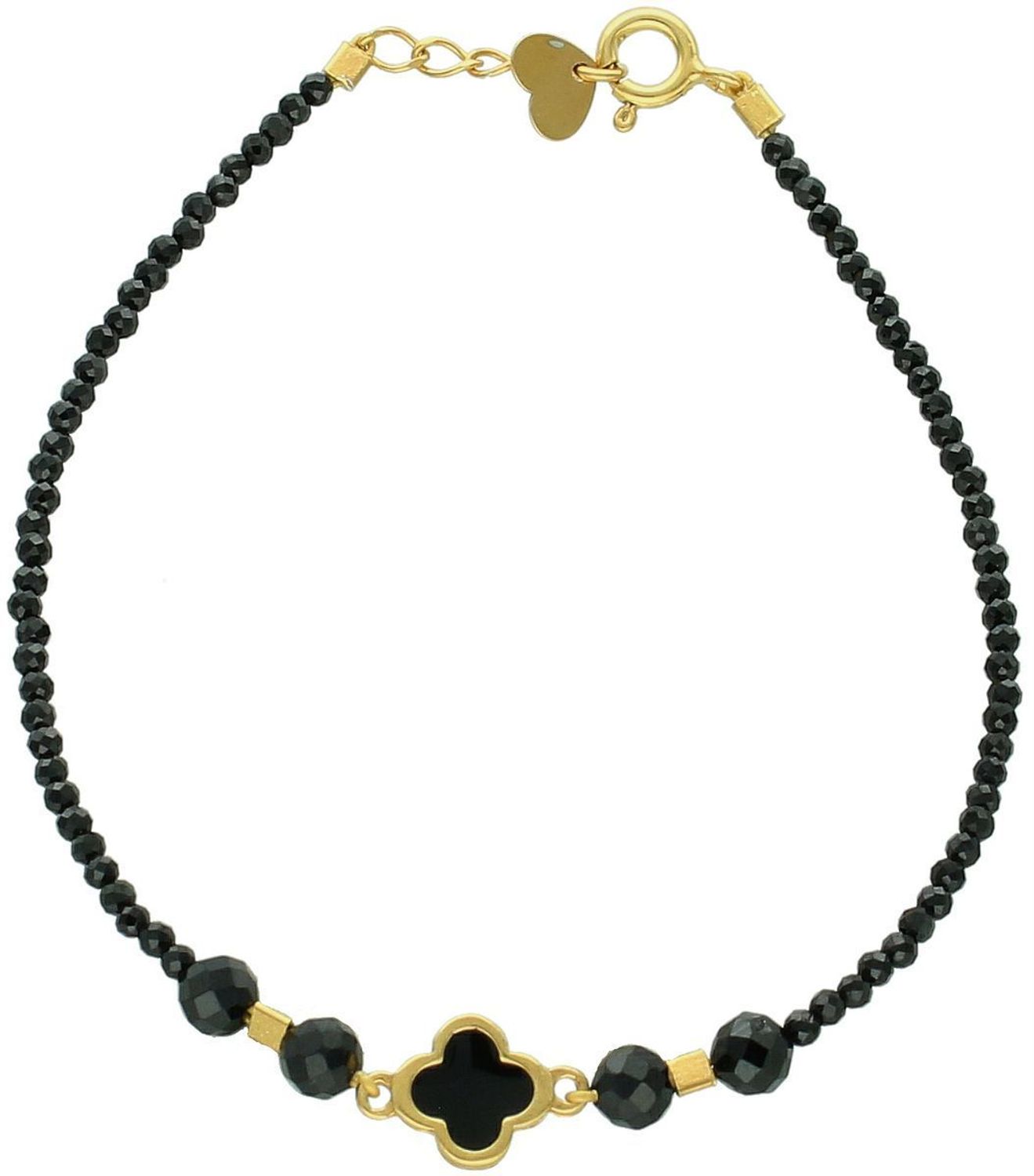 Bransoletka z czarnego spinelu z pozłacaną koniczynką BS3149v49...jpg