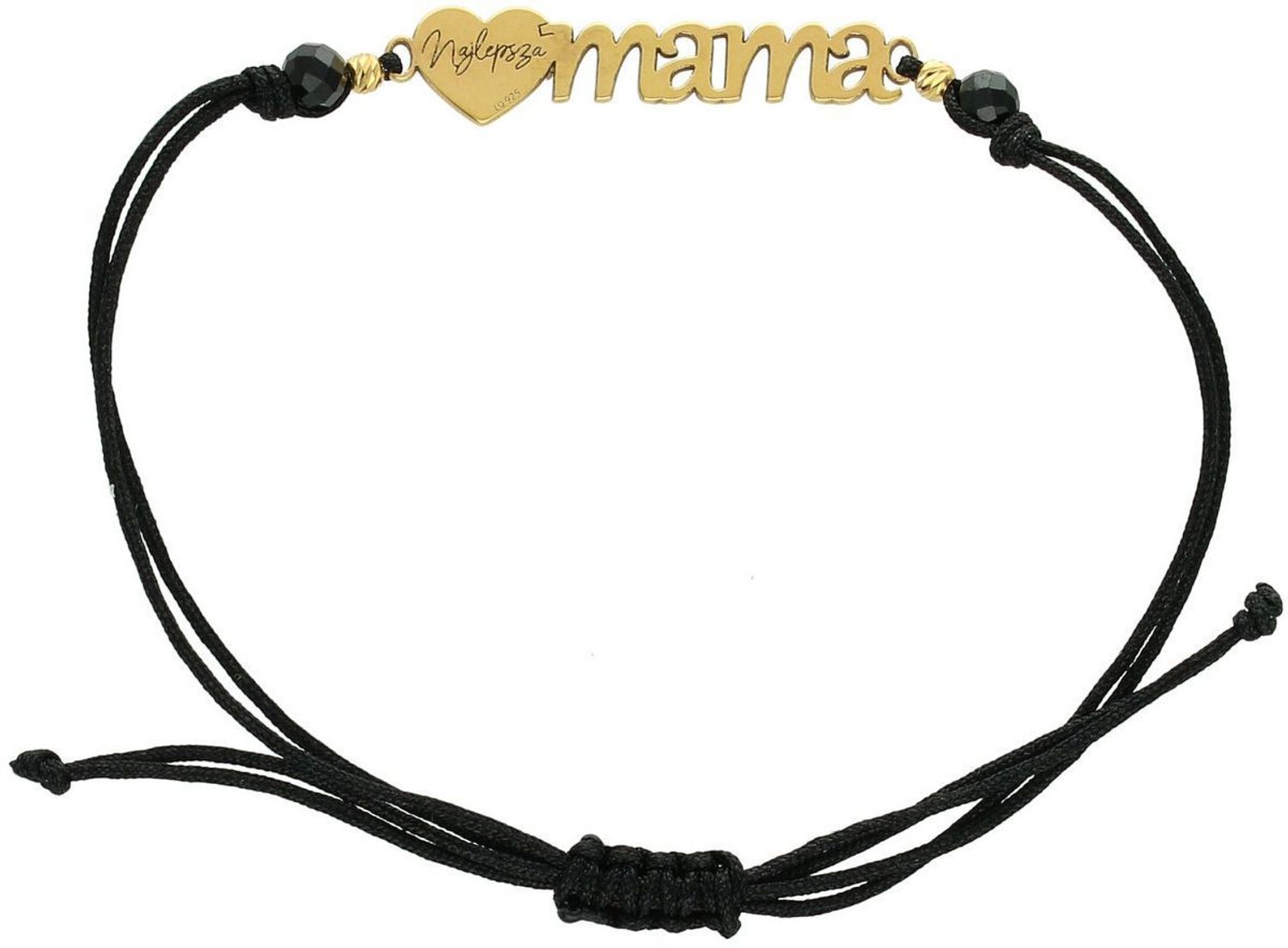 Elegancka bransoletka damska ze srebra próby 925, pozłacana, z zawieszką serduszko „Mama” i naturalnymi turmalinami 1,50 g. Regulowana długość, idealna na prezent.1.jpg