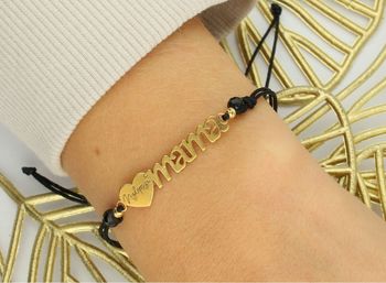 Elegancka bransoletka damska ze srebra próby 925, pozłacana, z zawieszką serduszko „Mama” i naturalnymi turmalinami 1,50 g. Regulowana długość, idealna na prezent.2.jpg