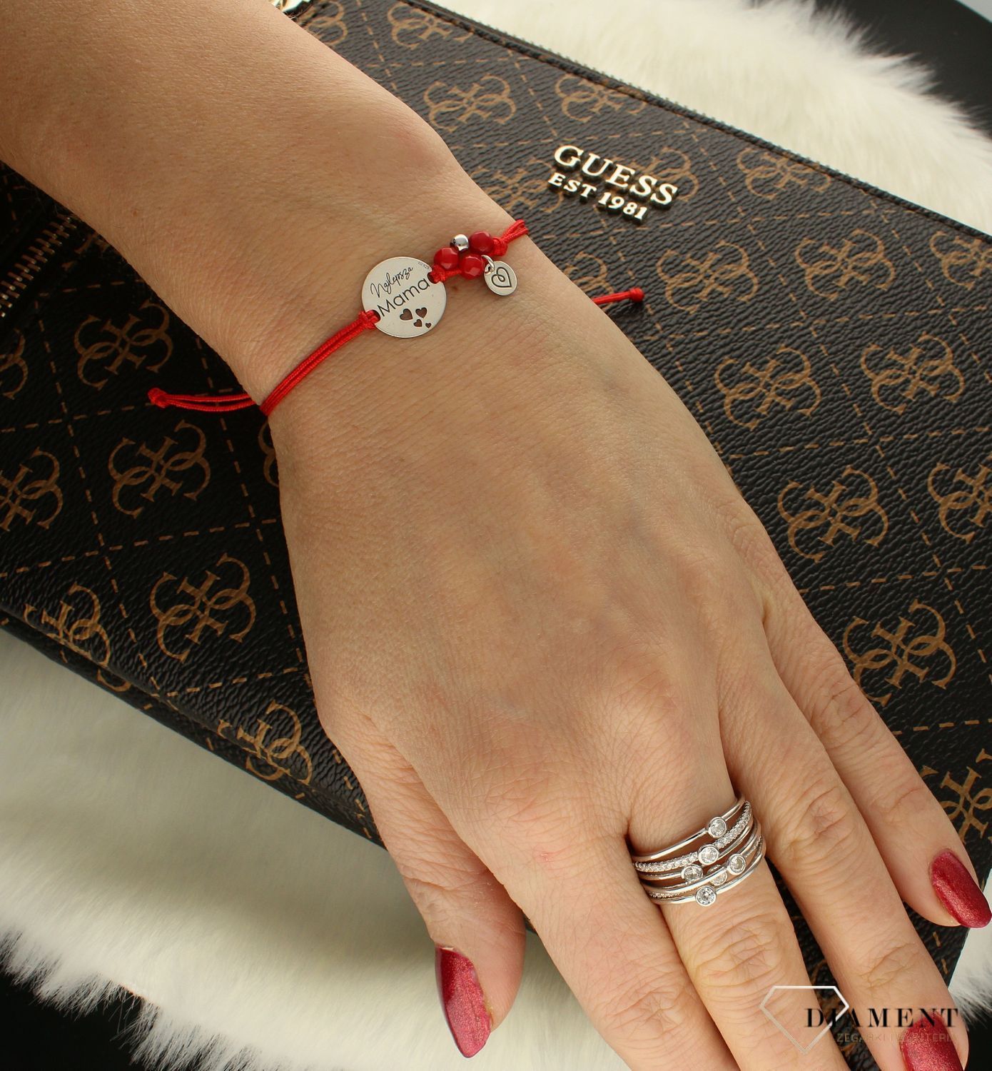 Bransoletka srebrna na czerwonym sznurku 'Najlepsza mama' ze koralem BS3162v54. Prezent dla mamy. Prezent na dzień matki, na dzień mamy. Najlepsza mama bransoletka..jpg