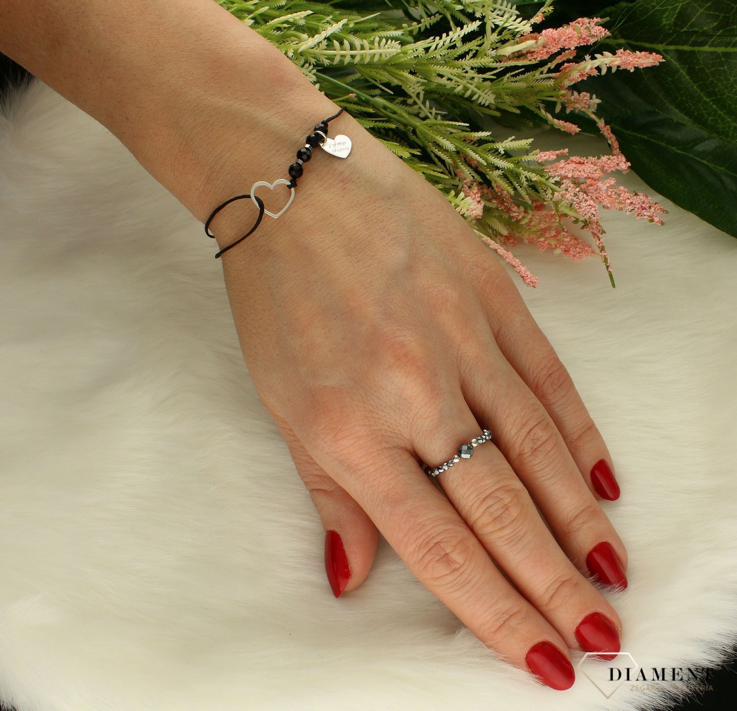 Bransoletka srebrna na czarnym sznurku 'Najlepsza mama' ze spinelem BS3172v116.  To idealny prezent dla mamy. Bransoletka z nowej serii biżuterii srebrnej. Bransoletka dodatkowo urozmaicona kamieniem naturalnym- spinel (2).jpg