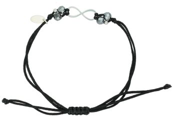 Elegancka bransoletka damska na czarnym sznurku z symbolem nieskończoności ze srebra 925 i naturalnymi kamieniami (krzem, kwarc dymny). Regulowane zapięcie ściągane.1.jpg