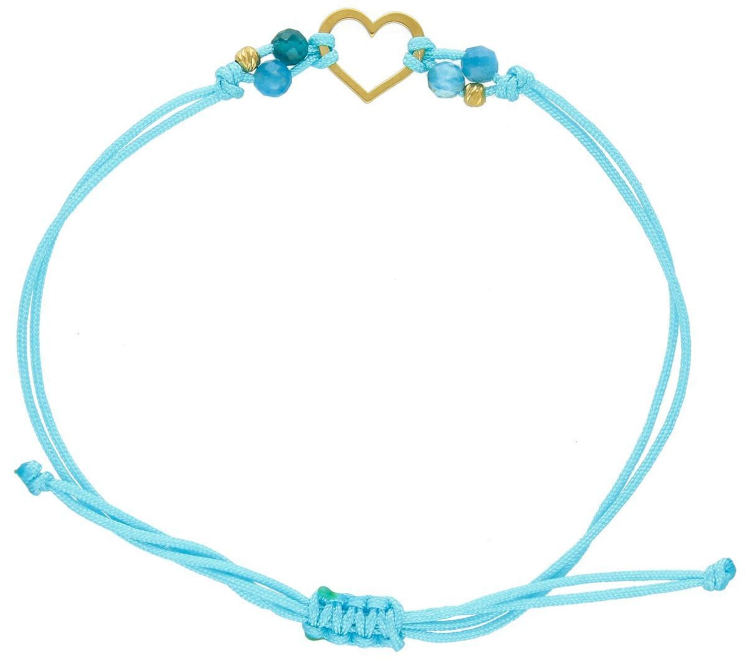 Bransoletka damska srebrna pozłacana próby 925 na niebieskim sznurku, zdobiona serduszkiem i kamieniami apatytu. Regulowane zapięcie, waga 0,80 g. Delikatna i stylowa.1.jpg