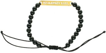 Pozłacana bransoletka „Najlepszy Tata” ze srebra 925 na czarnym sznurku z onyksami. Regulowana długość, elegancka blaszka 5,9 × 41,7 mm. Idealny prezent dla taty na każdą okazję.1.jpg
