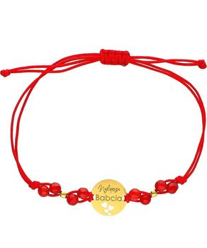 Bransoletka na czerwonym sznurku „Najlepsza Babcia” – srebro pozłacane 925, koral, kółko 1,3 cm pozłacana.jpg