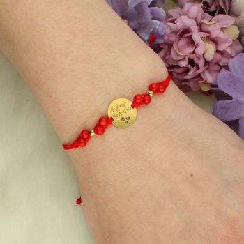 Bransoletka na czerwonym sznurku „Najlepsza Babcia” – srebro pozłacane 925, koral, kółko 1,3 cm sznurek.jpg