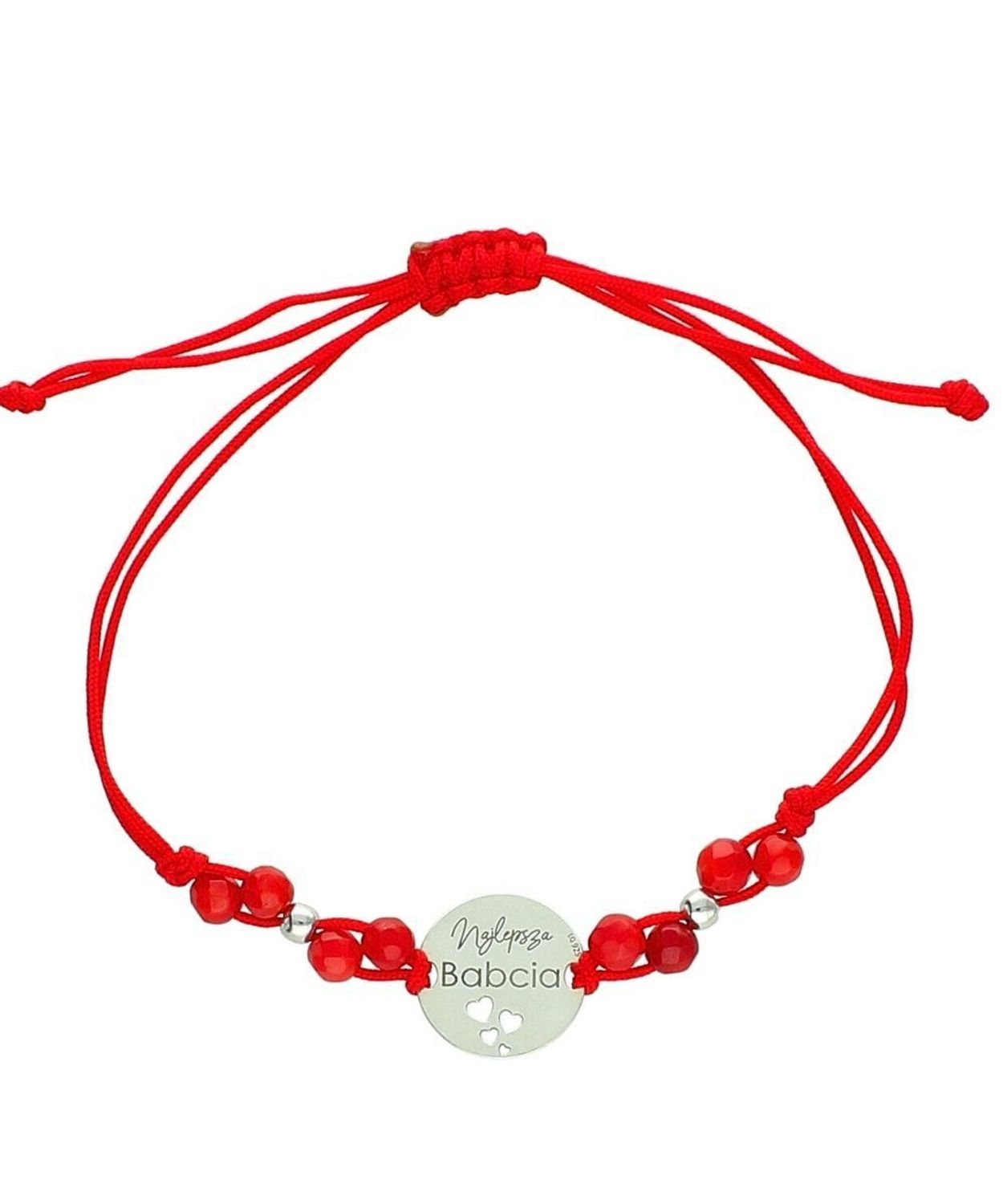 Bransoletka na czerwonym sznurku „Najlepsza Babcia” – srebro 925, koral Ag.jpg