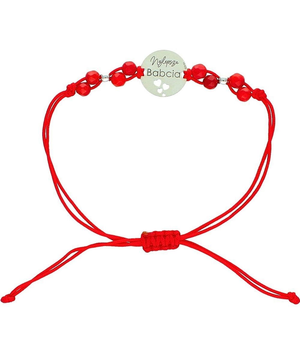 Bransoletka na czerwonym sznurku „Najlepsza Babcia” – srebro 925, koral Ag.jpg