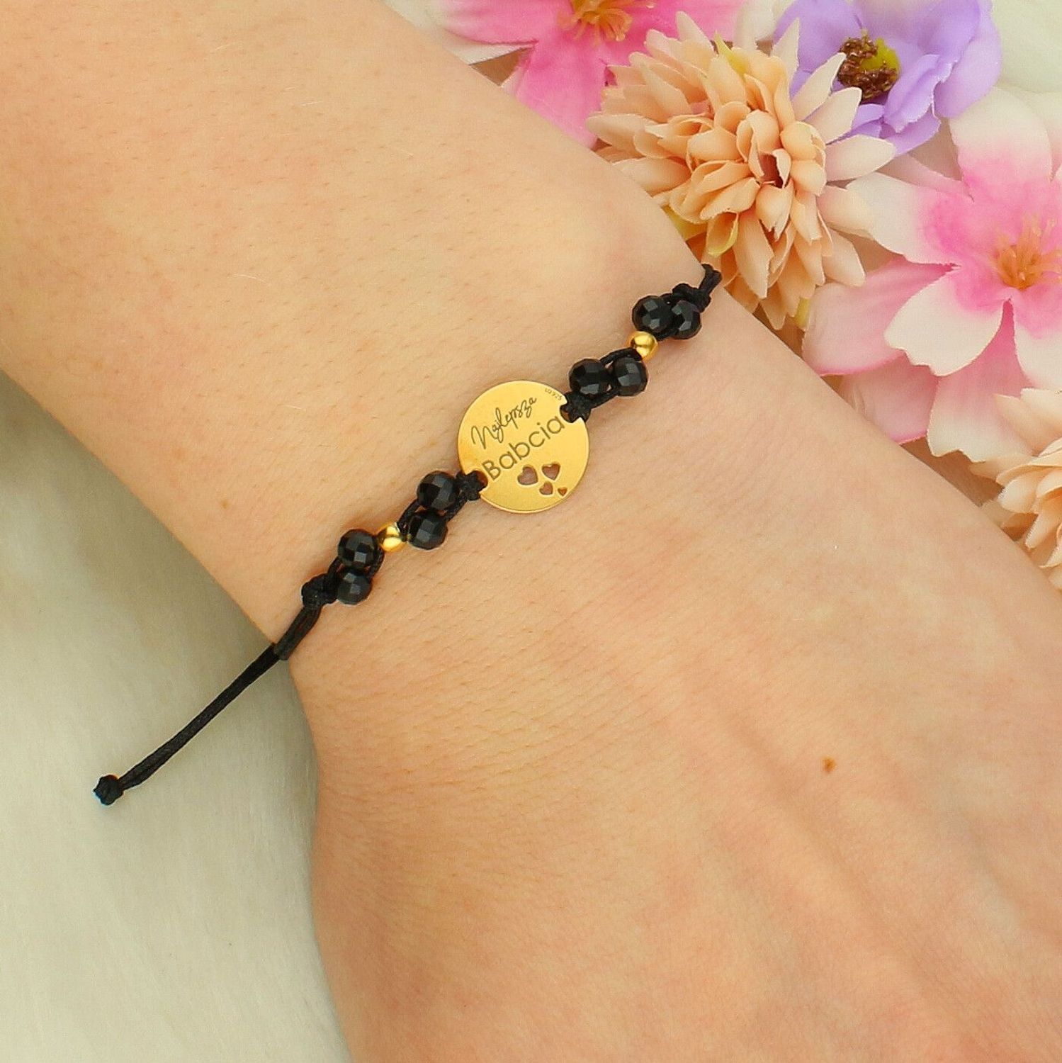 Bransoletka dla babci z turmalinem – „Najlepsza Babcia” na czarym sznurku black.jpg