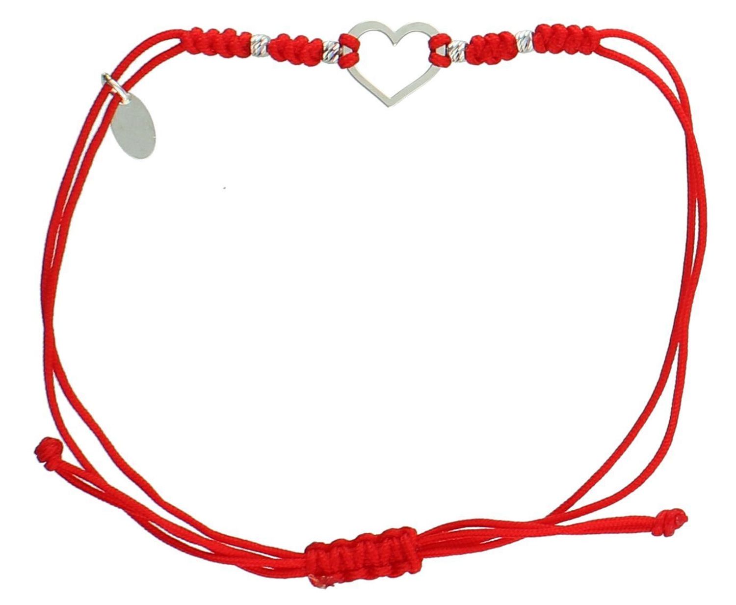 Bransoletka damska na sznureczku serduszko z kuleczkami pr 925, BS3245v10 Bransoletka serce z kuleczkami grawerowanymi srebrna. Bransoletka wykonana ze sznureczka w czerwonym kolorze i kuleczkami wykonanymi ze 1.jpg