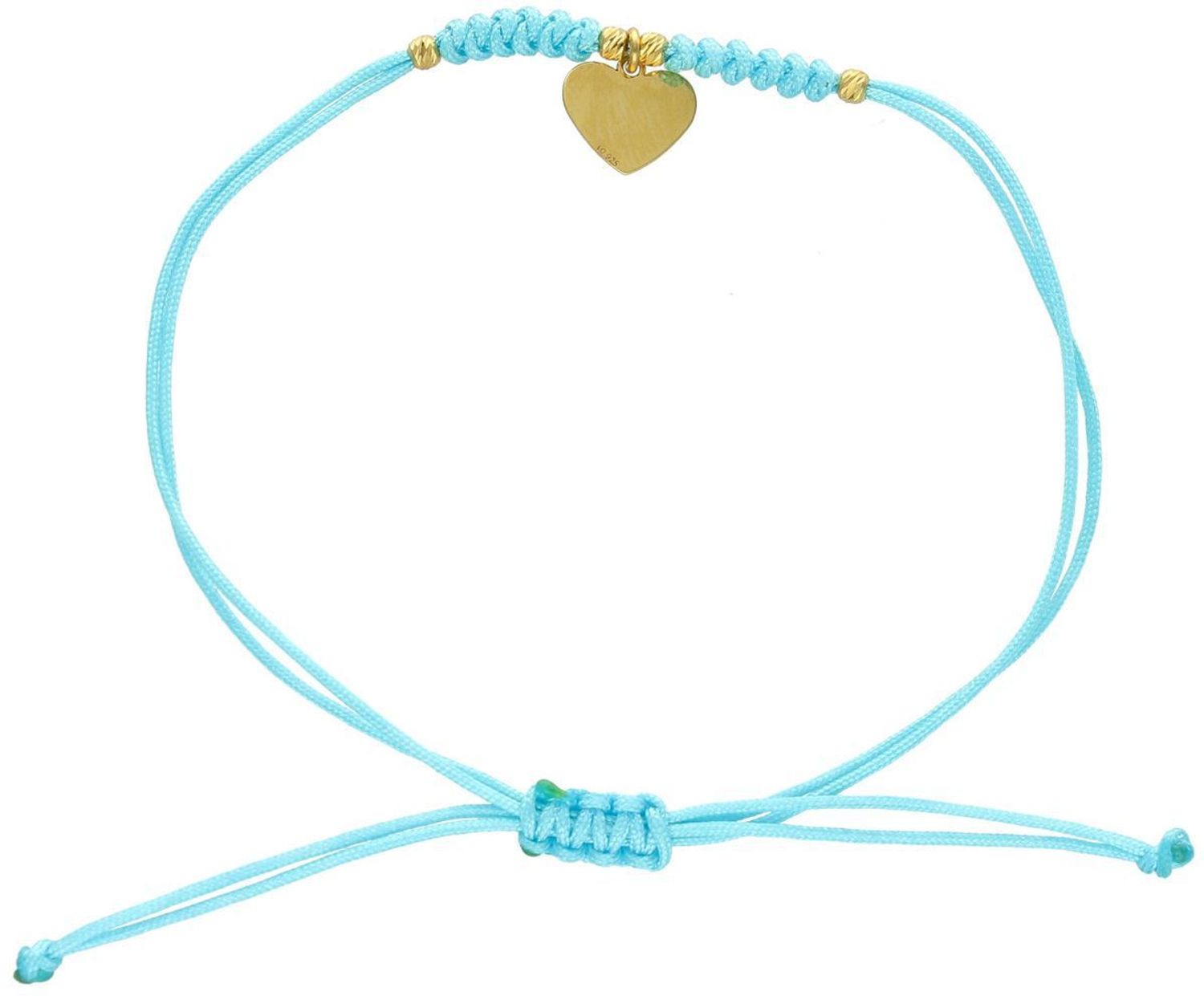 Bransoletka srebrna pozłacana 925 BS3245v53, na niebieskim sznureczku z gładką zawieszką serduszkiem (1,0 cm x 9 mm). Waga 0,75 g. Regulowane zapięcie. Subtelna i elegancka.1.jpg
