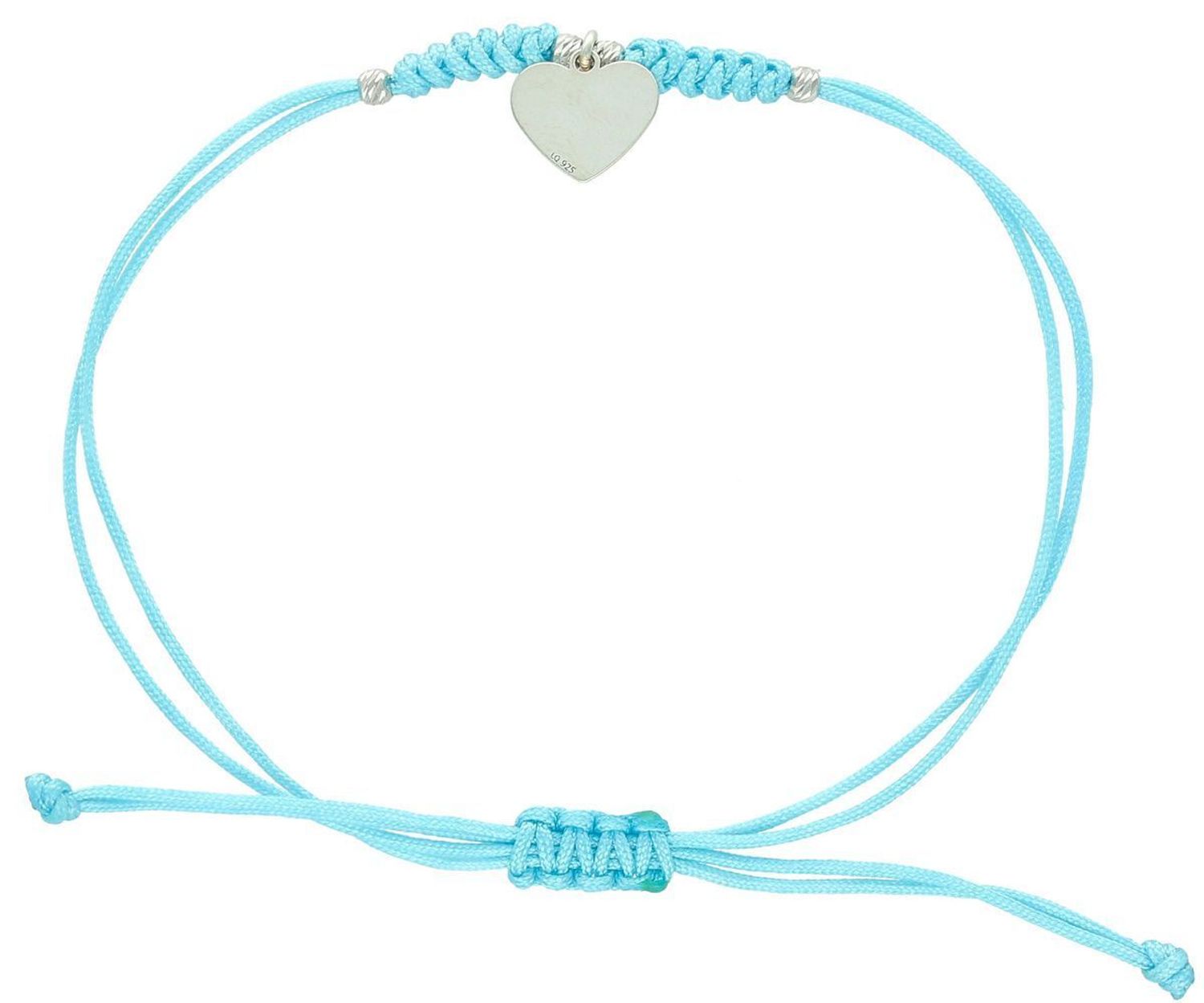 Bransoletka srebrna 925 BS3245v54 na niebieskim sznureczku, z wiszącą zawieszką serduszkiem 1,0 cm x 9 mm. Regulowane zapięcie. Delikatna, romantyczna biżuteria na co dzień lub na prezent.1.jpg