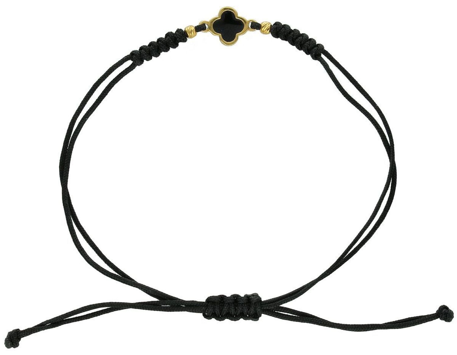 Bransoletka damska srebrna pozłacana 925 BS3245v70, czarny sznureczek z koniczynką pokrytą czarną emalią. Regulowane zapięcie, waga 0,85 g, element 7 mm. Subtelna i stylowa.1.jpg