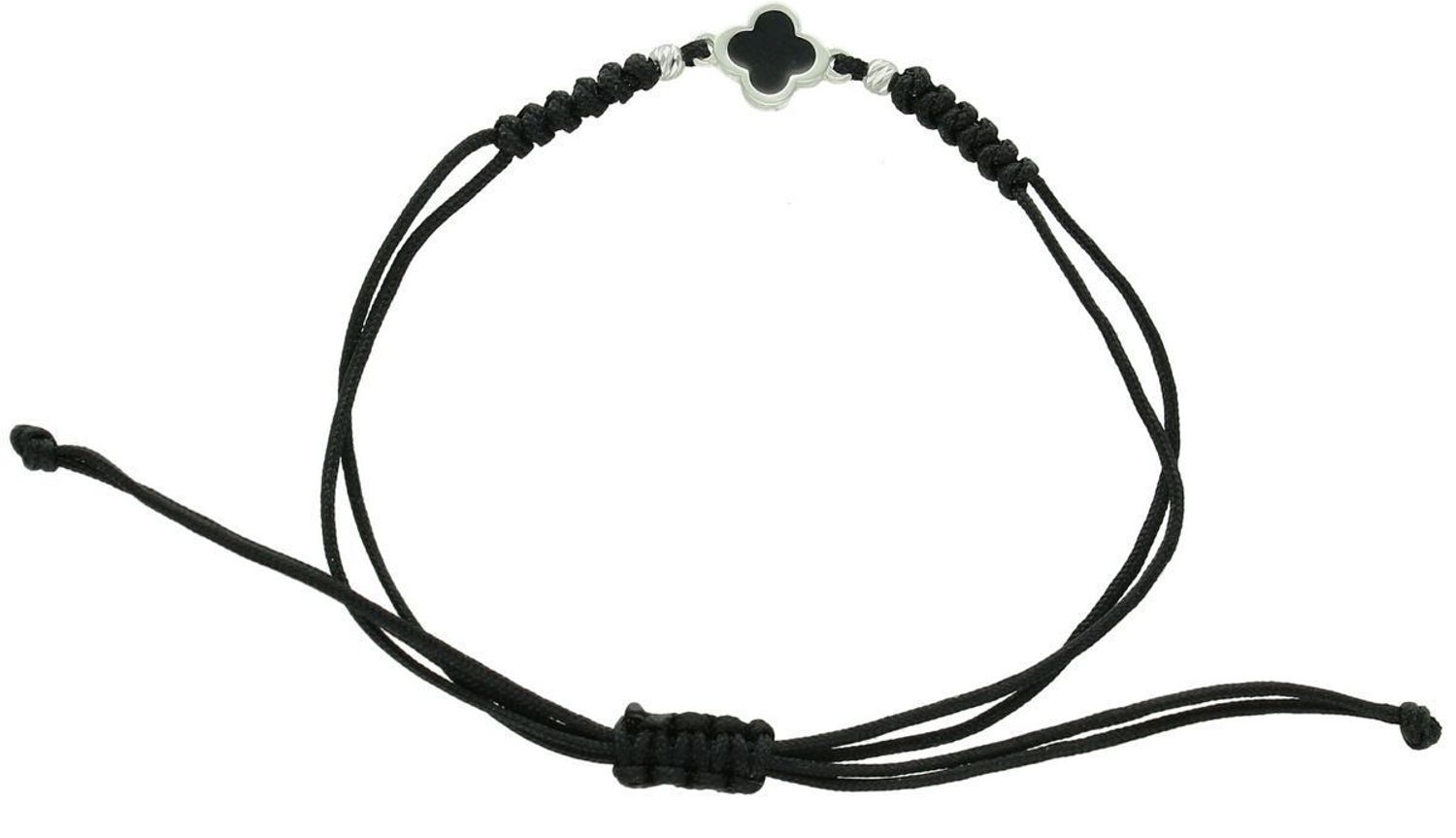 Bransoletka srebrna 925 BS3245v71, czarny sznurek z zawieszką w kształcie koniczynki pokrytą czarną emalią. Zapięcie regulowane, wielkość zawieszki 7 mm. Delikatna i stylowa.1.jpg