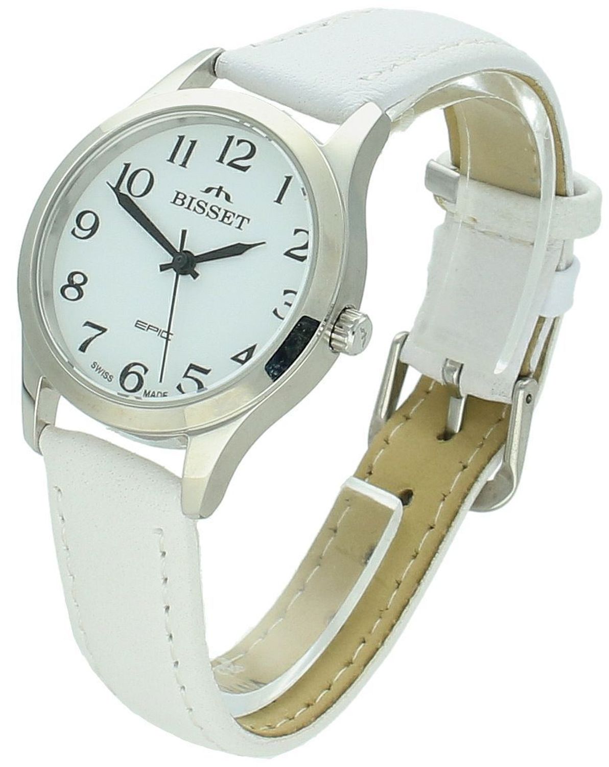 Stylowy zegarek damski Bisset Epic II na skórzanym pasku z białą tarczą. Klasyczny design, mechanizm kwarcowy, wodoszczelność 5 ATM, 2 lata gwarancji.11.jpg