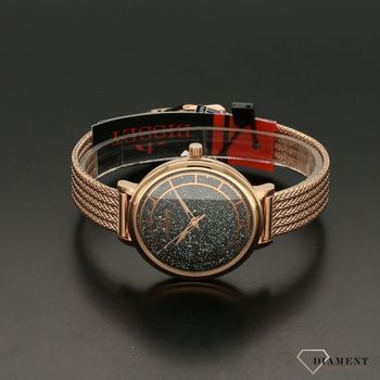 Zegarek damski w kolorze różowego złota z czarną, ozdobną tarczą kryształami Swarovskiego. Zegarek z mineralnym szkłem. Zapraszamy na www.zegarki-diament (4).jpg