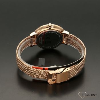 Zegarek damski w kolorze różowego złota z czarną, ozdobną tarczą kryształami Swarovskiego. Zegarek z mineralnym szkłem. Zapraszamy na www.zegarki-diament (5).jpg