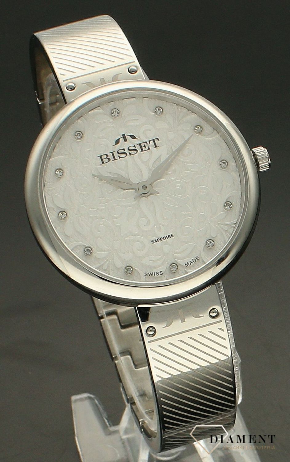 Zegarek damski BISSET z szafirowym szkłem BSBF20SISX03BX. Damski zegarek biżuteryjny. Zegarek damski Bisset. Zegarek damski w srebrnym kolorze. Zegarek damski z cyrkoniami na prezent..jpg