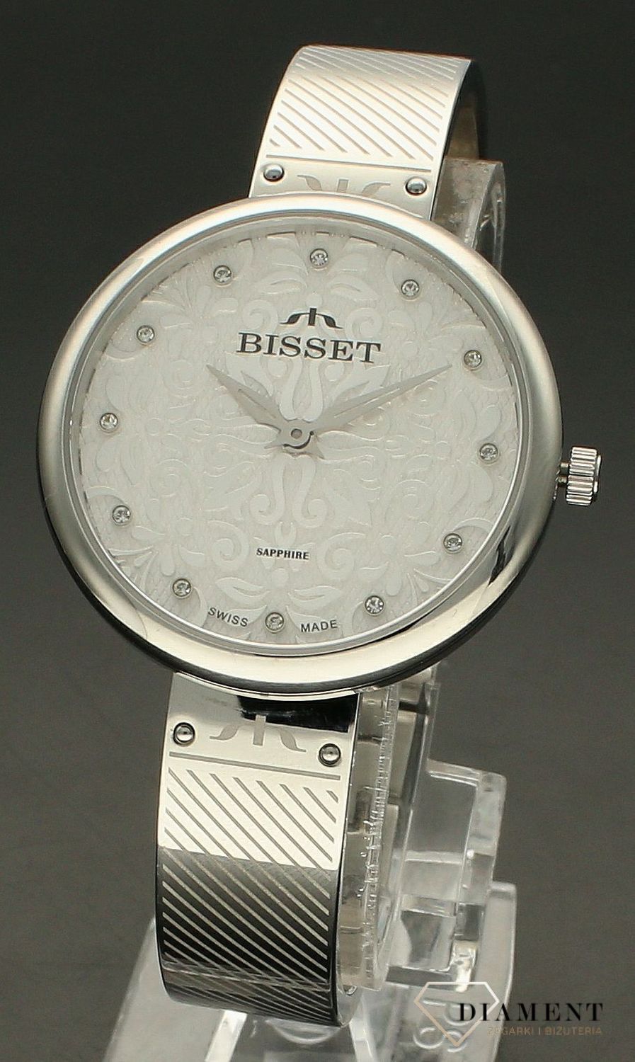 Zegarek damski BISSET z szafirowym szkłem BSBF20SISX03BX. Damski zegarek biżuteryjny. Zegarek damski Bisset. Zegarek damski w srebrnym kolorze. Zegarek damski z cyrkoniami na prezent..jpg