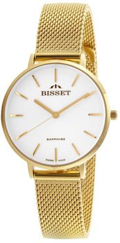 Bisset BSBF32GISX03B3 – elegancki szwajcarski zegarek klasyczny z białą tarczą, złotą kopertą i szafirowym szkłem. Bransoleta G-Link umożliwia samodzielną regulację długości.1.jpg