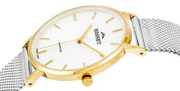 Bisset Brienz BSBF33GISX03BX – elegancki damski zegarek szwajcarski z mechanizmem RONDA SWISS EOL, złotą kopertą PVD, białą tarczą, stalowym paskiem mesh, szkłem szafirowym i wodoszczelnością 3.jpg