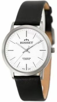 Zegarek męski Bisset BSCE43DISX05BX – klasyczny model z tytanową kopertą, białą tarczą i czarnym paskiem ze skóry. Szwajcarski mechanizm kwarcowy, mineralne szkiełko, 2 lata gwarancji.1.jpg