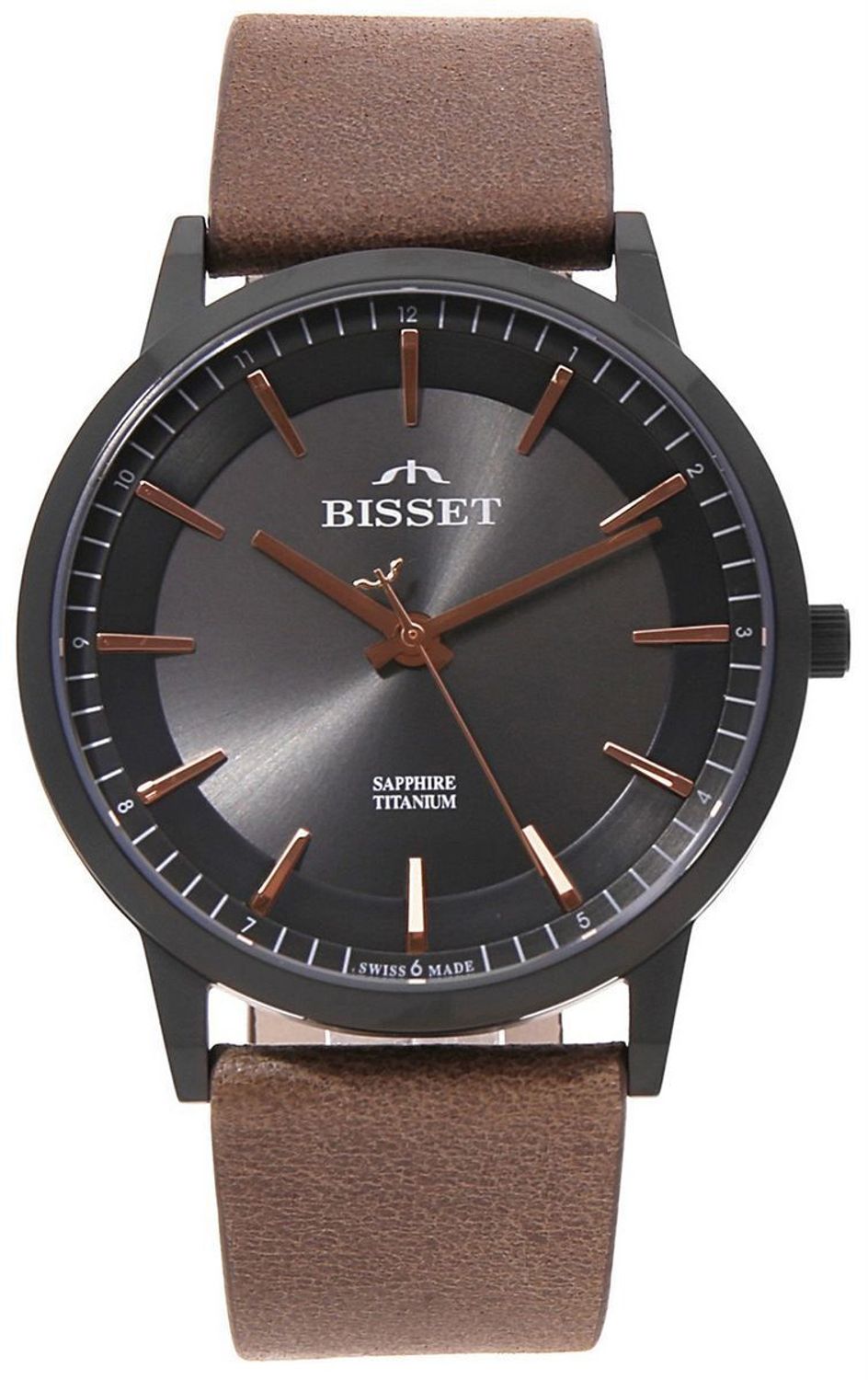 Męski zegarek Bisset BSCF25BIVX03BX z tytanową kopertą, skórzanym paskiem i szafirowym szkłem. Swiss Made, mechanizm kwarcowy, wodoszczelność 30M – idealny dla alergików i miłośników klasyki.1.jpg