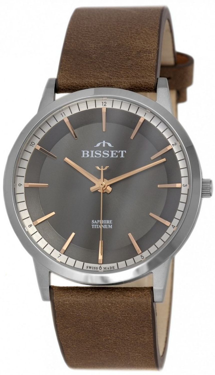 Męski zegarek Bisset Antorn z tytanową kopertą, skórzanym paskiem i mechanizmem RONDA SWISS EOL. Szafirowe szkło, wodoszczelność 30M, ponadczasowa elegancja i lekkość.1.jpg