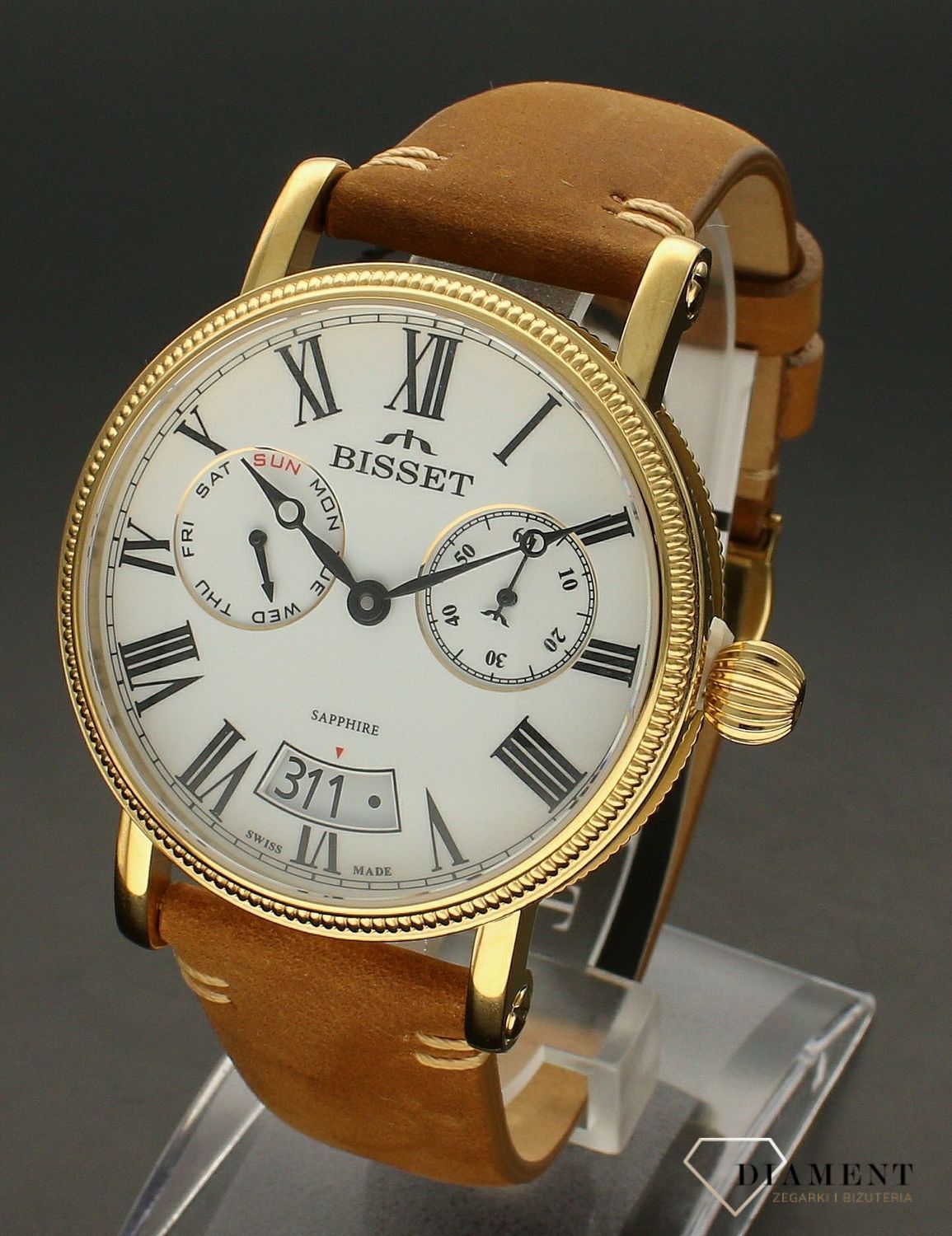 Zegarek męski na brązowym pasku BISSET Multifunction BSCF36GRWX05AX.jpg