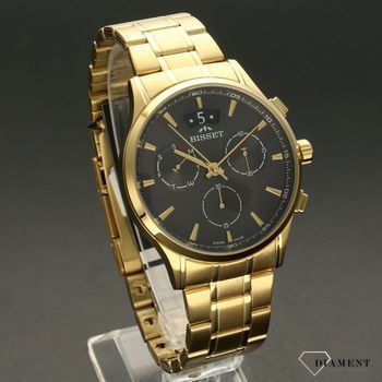 Zegarek męski w kolorze żółtego złota z czarną tarczą, nadaję świetnego wyglądu. Idealny pomysł na prezent dla mężczyzny (2).jpg