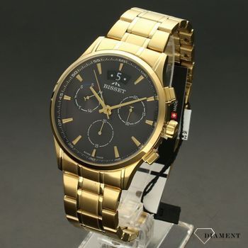 Zegarek męski w kolorze żółtego złota z czarną tarczą, nadaję świetnego wyglądu. Idealny pomysł na prezent dla mężczyzny (4).jpg