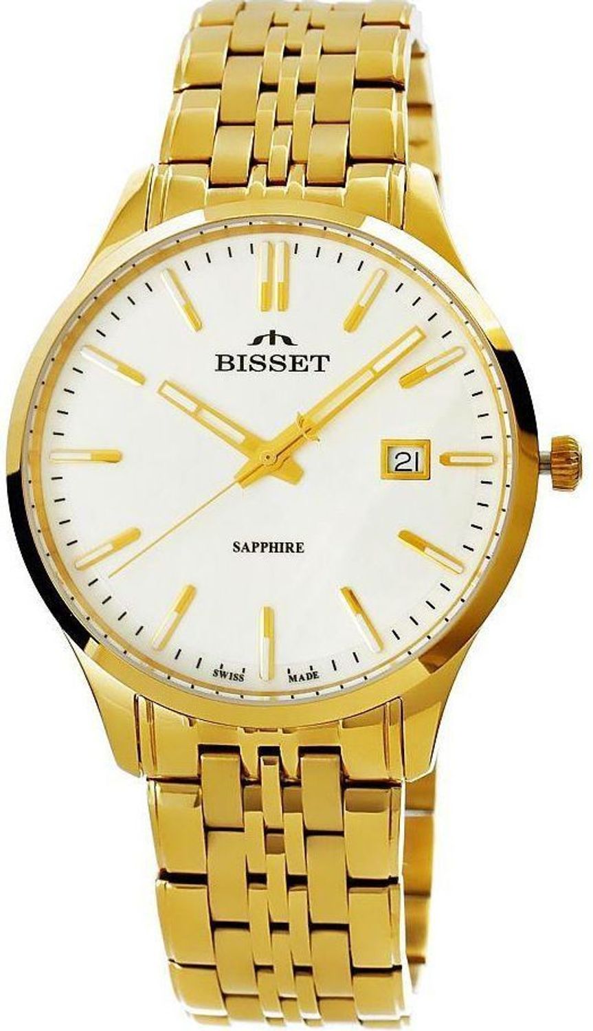 Elegancki zegarek męski Bisset z mechanizmem RONDA SWISS, datownikiem, szafirowym szkłem i fluorescencyjnymi wskazówkami. Antyalergiczna bransoleta ze stali, powłoka PLATING, wodoszczelność 5 1.jpg