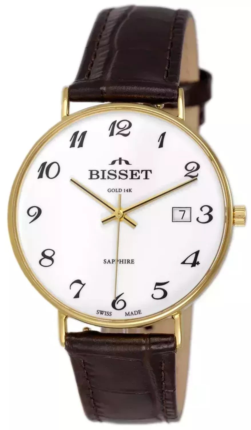 Zegarek złoty męski na brązowym pasku Bisset Sapphire Złoty BSYF24GAWX01BX.webp