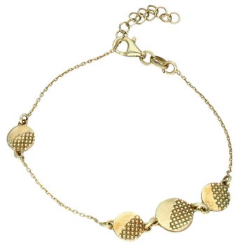 Damska bransoletka srebrna pozłacana 925 BTBK006416, zdobiona okrągłymi blaszkami z dekoracyjnym wzorem. Długość 16 cm + 3 cm regulacji, zapięcie na karabińczyk. Elegancka, stylowa i idealna na prezent.1.jpg