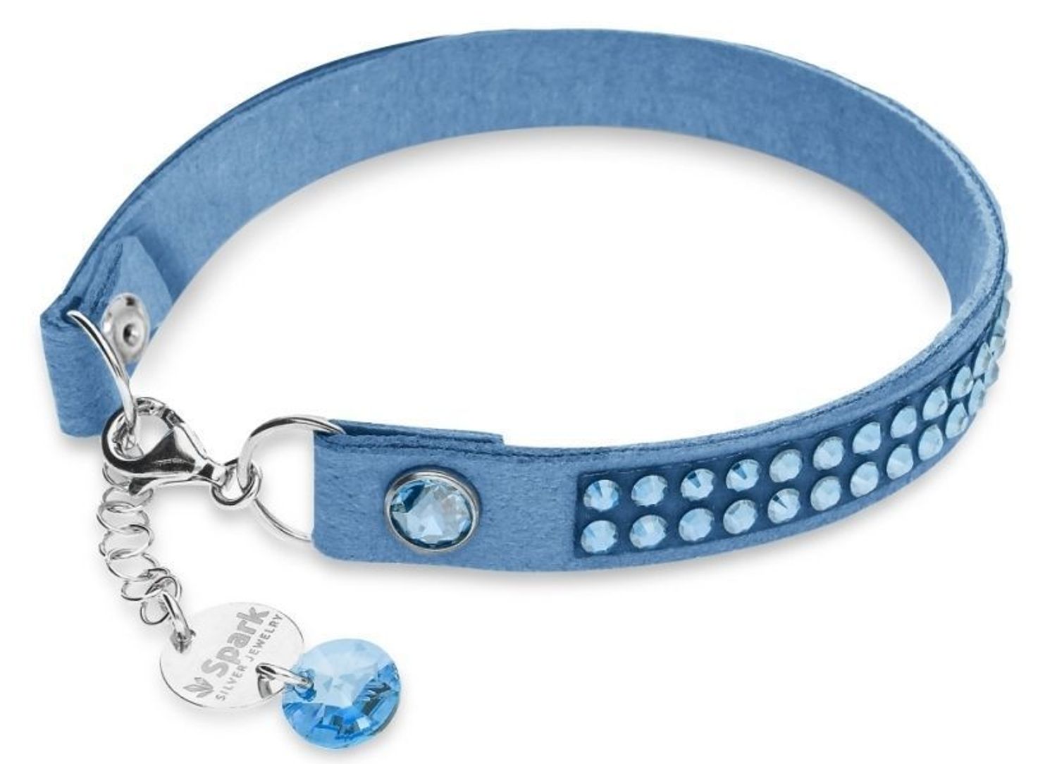 Bransoletka damska Spark niebieska BTEX2LBAQ Must-have dla wielbicieli efektownego stylu. Bransoletka z miękkiej tkaniny Alcantara® w niebieskim odcieniu mieniąca się błyszczącymi niebieskimi 1.jpg