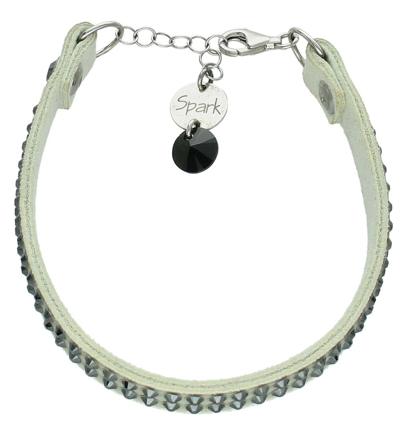 Bransoletka Spark biała z czarnymi kryształkami Swarovski BTEX2WJ. Bransoletka ślubna. Bransoletka damska na prezent. Biała bransoletka damska. Bransoletka alcantara.1.jpg