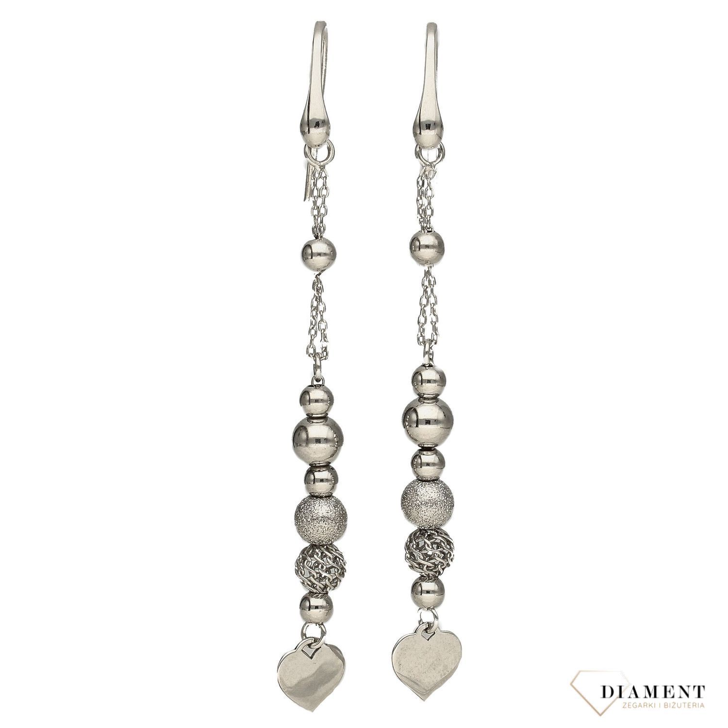 Srebrne kolczyki wiszące kuleczki zakończone sercem BTKZ0009.jpg