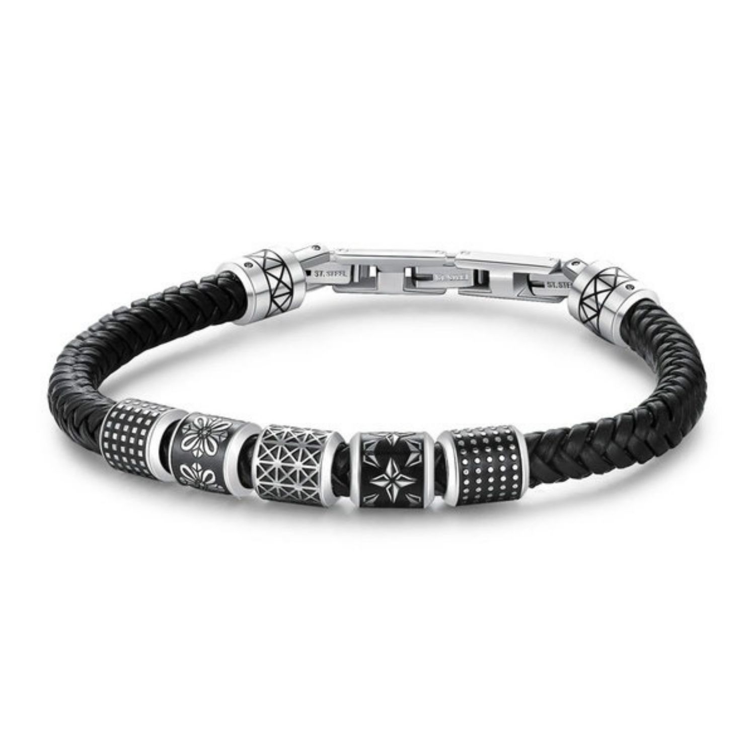 Bransoletka męska Brosway Bullet BUL22 – czarna stal 316L i imitacja skóry 21 cm.jpg