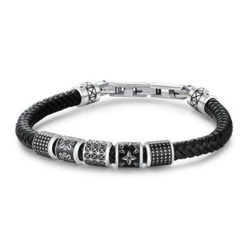 Bransoletka męska Brosway Bullet BUL22 – czarna stal 316L i imitacja skóry 21 cm.jpg
