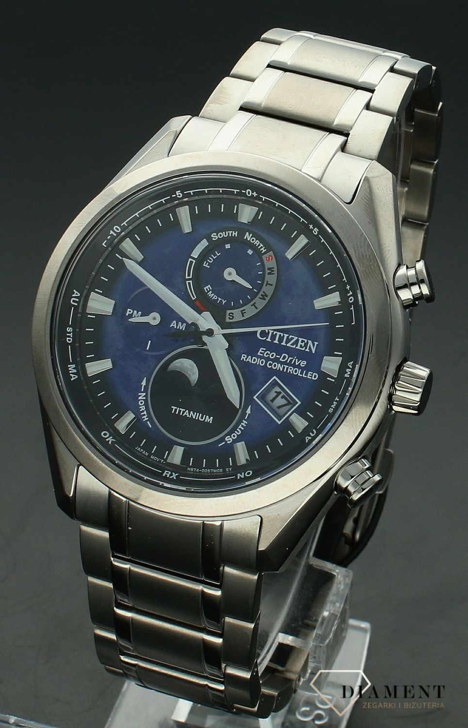 Zegarek męski Citizen Radio Controlled Tsuki-yomi Moonphase Eco-Drive BY1010-81L. Zegarek męski Citizen. Męski zegarek Eco-Drive solarny. Zegarek męski tytanowy Citizen. Zegarek męski z fazami księżyca Citize.jpg